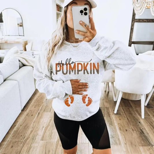 hello pumpkin pregnancy sweater - hello pumpkin pregnancy announcement sweatshirt - fall pregnancy sweaters - fall pregnancy shirt -pullover Lightstyle{n002}2