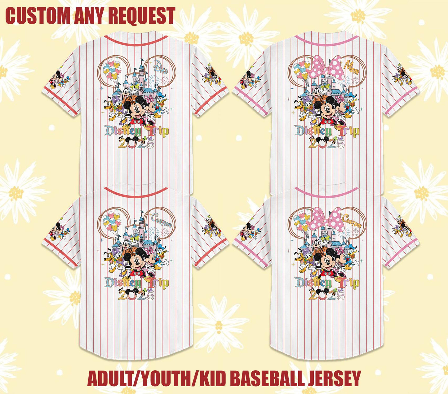 Custom Family Disney Trip 2025 Baseball Jersey, Matching Disney Vacation Shirts, Personalized Disney Outfits, Adult & Kids Jersey