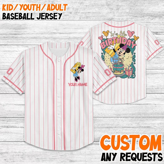 Custom Minnie Birthday Baseball Jersey, Disney Trip 2025 Shirt, Personalized Gift for Girls, Family Vacation Outfit