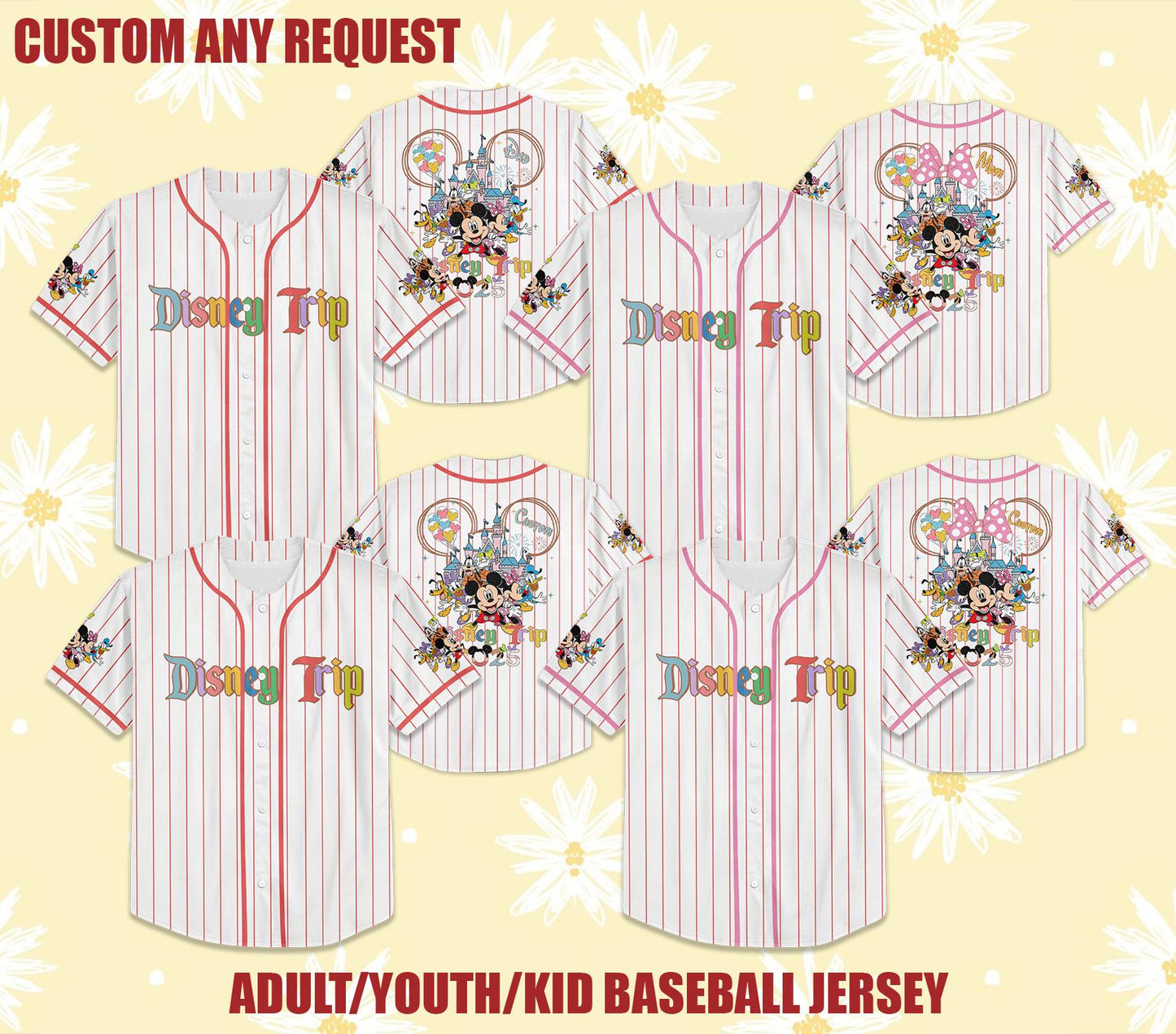 Custom Family Disney Trip 2025 Baseball Jersey, Matching Disney Vacation Shirts, Personalized Disney Outfits, Adult & Kids Jersey