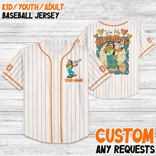 Custom Goofy Birthday Baseball Jersey, Disney Trip 2025 Shirt, Personalized Gift for Kids, Matching Family Vacation Outfit