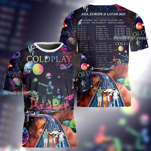 Vintage Coldplay T-Shirt 3D, Music of the Spheres Tour 2025 Shirt, British Rock Band Tee