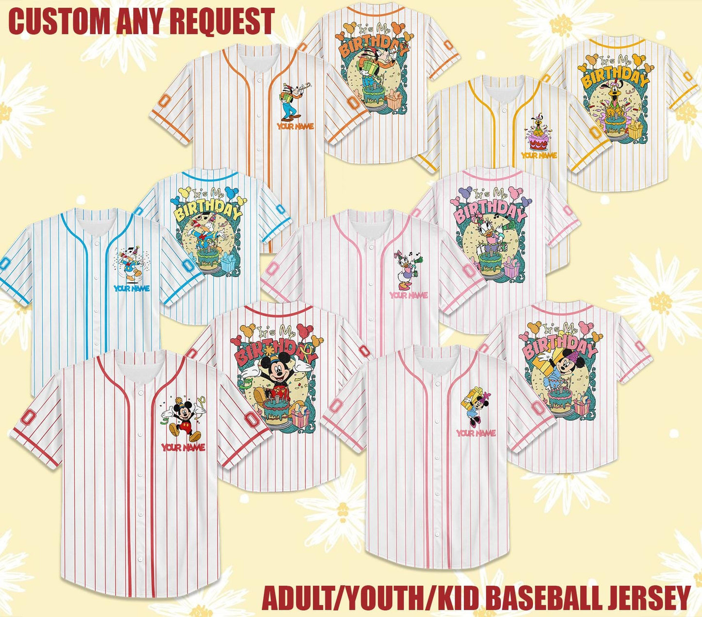 Custom Disney Trip 2025 Baseball Jersey, Personalized Name Number Shirt, Family Matching Outfit, Birthday Gift, Adult Kid Youth Jersey