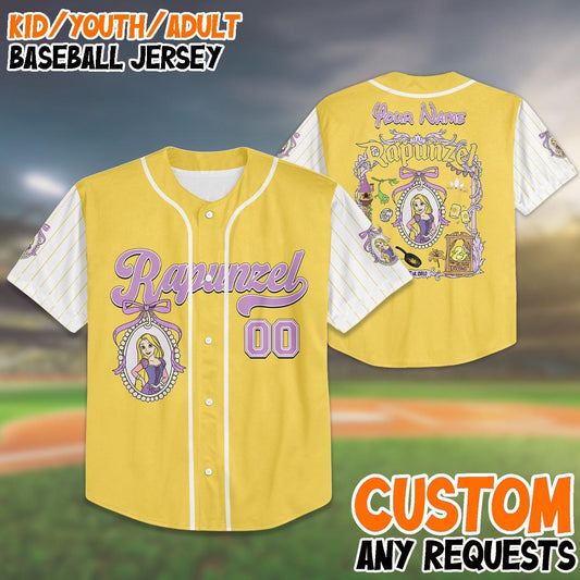 Custom Rapunzel Baseball Jersey, Disney Trip 2025 Shirt, Matching Family Outfit, Personalized Disney Jersey, Disney Vacation Gift