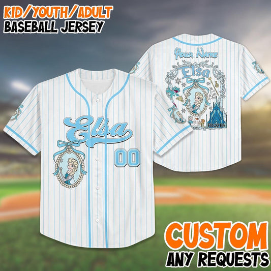 Frozen Elsa Custom Baseball Jersey, Disney Trip 2025 Shirt for Girls, Birthday Gift, Family Matching Vacation Outfit