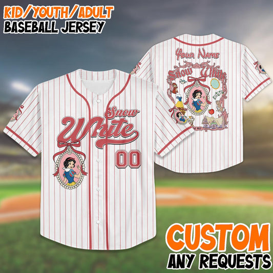 Custom Snow White Baseball Jersey, Personalized Family Matching Shirt, Disney Trip 2025 Outfit, Kid Youth Adult Sizes