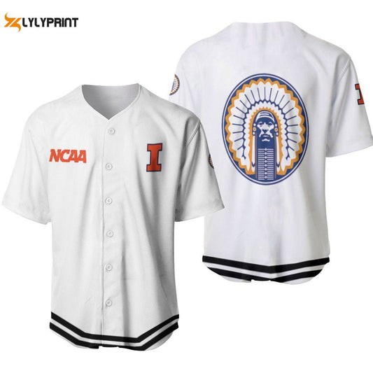 Illinois Fighting Illini Classic White With Mascot Gift For Illinois Fighting Illini Fans Baseball Jersey Gifts for Fans - lylyprint.com