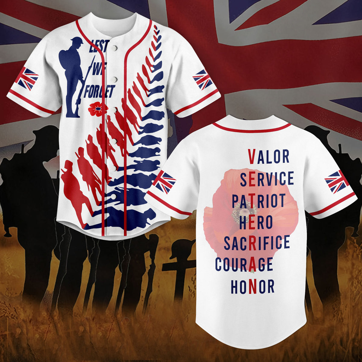 Lest We Forget Veterans Team Classic Baseball Jersey