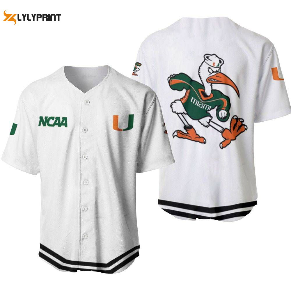 Miami Hurricanes Classic White With Mascot Gift For Miami Hurricanes Fans Baseball Jersey Gifts for Fans - lylyprint.com