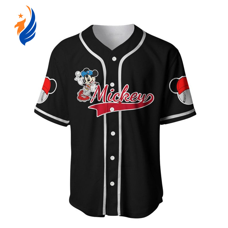 Mickey Mouse 3D Baseball Jersey - Black Cartoon Graphics All Over Print Unisex Shirt - Bafud