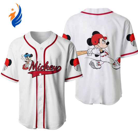 Mickey Mouse Disney Cartoon Graphics All Over Print Unisex Baseball Jersey - Playful and Stylish Disney Fan Apparel - Bafud
