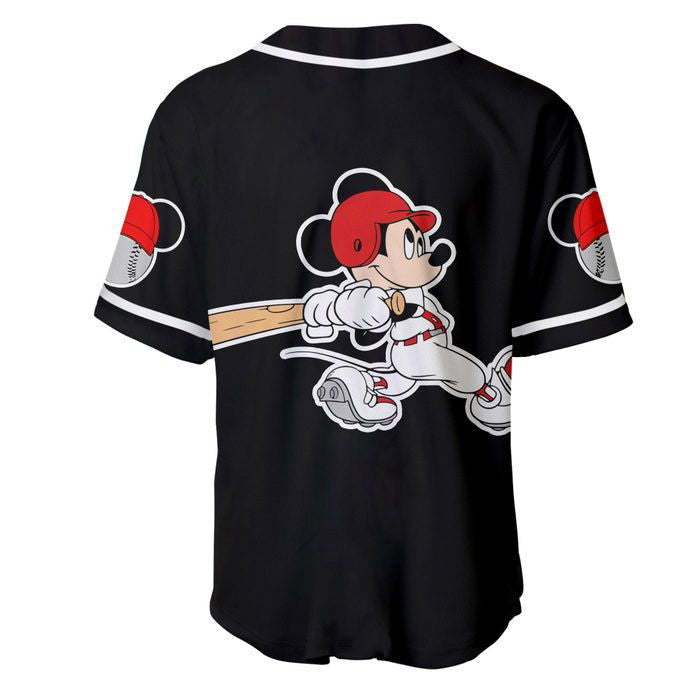 Mickey Mouse Red Black Cute Disney Cartoons Graphics Unisex Casual Outfits Custom Baseball Jersey Gifts for Fans - lylyprint.com