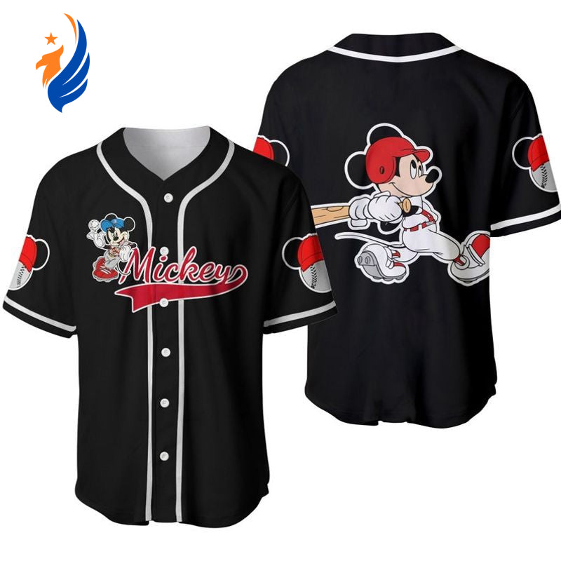 Mickey Mouse 3D Unisex Baseball Jersey - Black Disney Cartoon Graphics All Over Print Engaging Unisex Jersey Shirt - Bafud