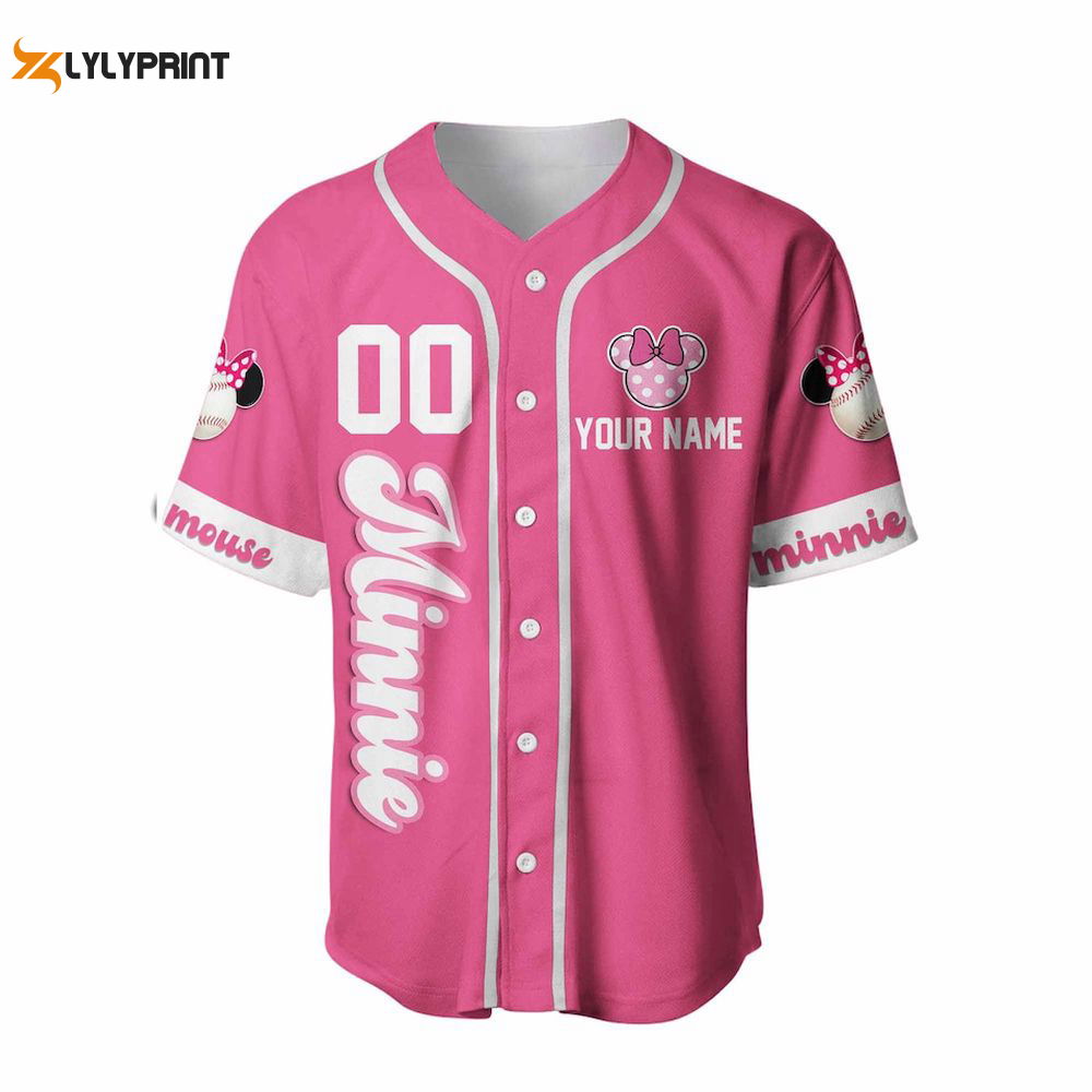 Minnie Mouse White Pink Disney Unisex Cartoon Graphic Casual Outfits Custom Baseball Jersey - lylyprint.com