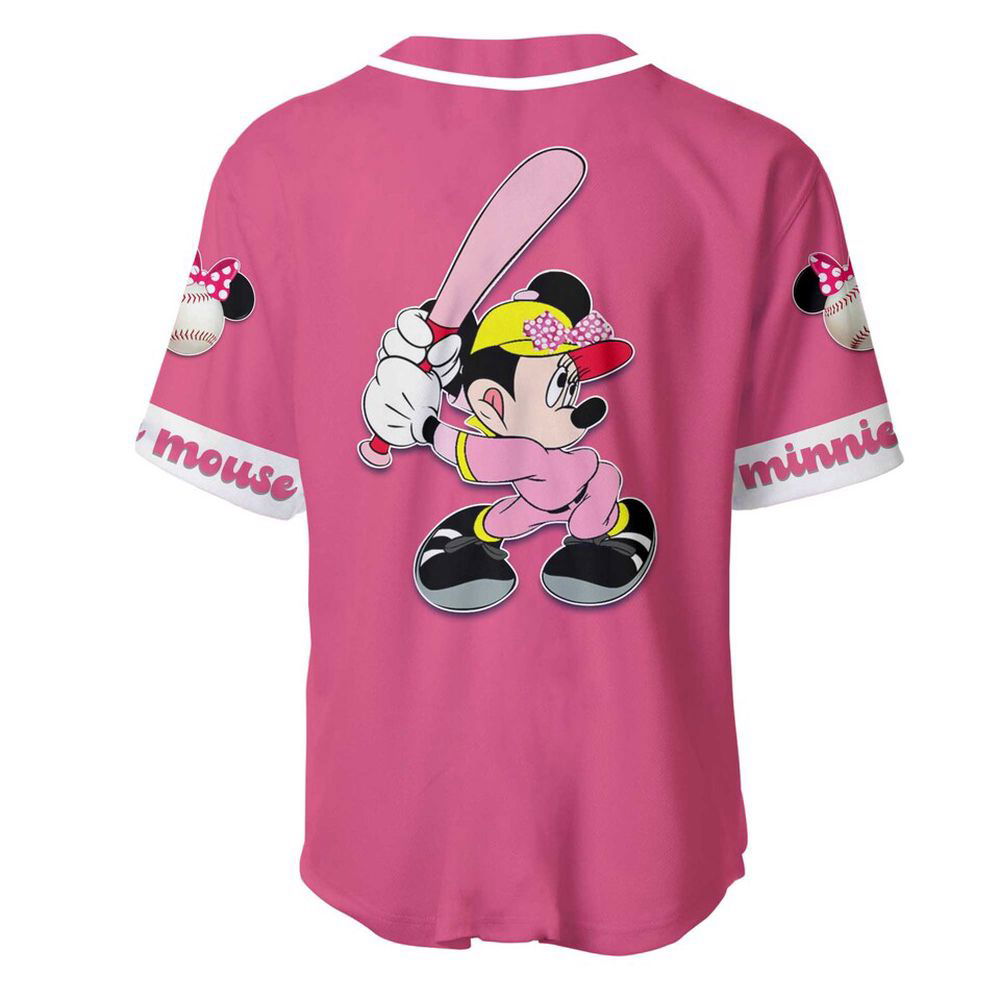 Minnie Mouse White Pink Disney Unisex Cartoon Graphic Casual Outfits Custom Baseball Jersey - lylyprint.com