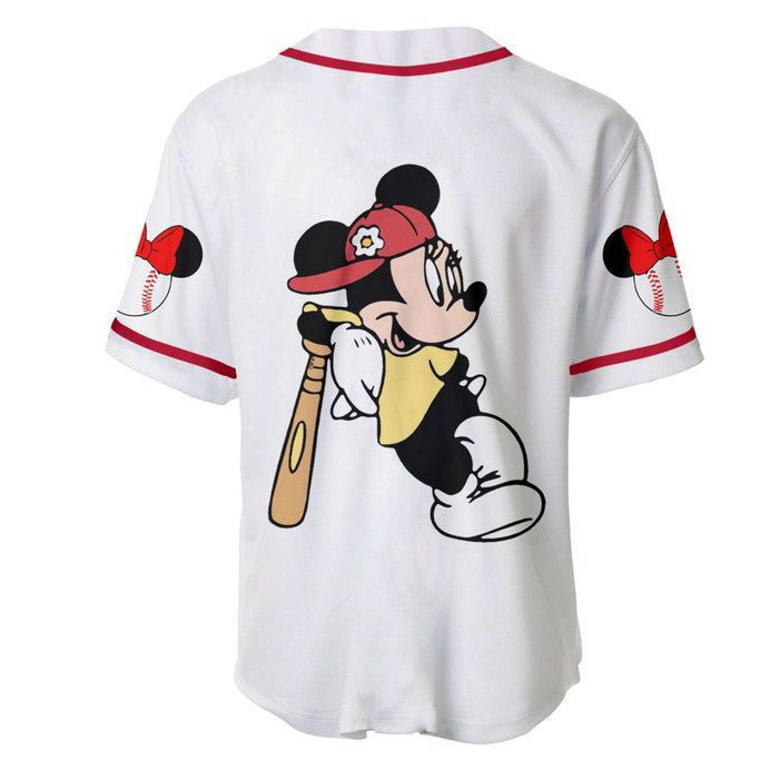 Minnie Mouse White Red Disney Unisex Cartoon Graphic Casual Outfits Custom Baseball Jersey Gifts for Fans - lylyprint.com