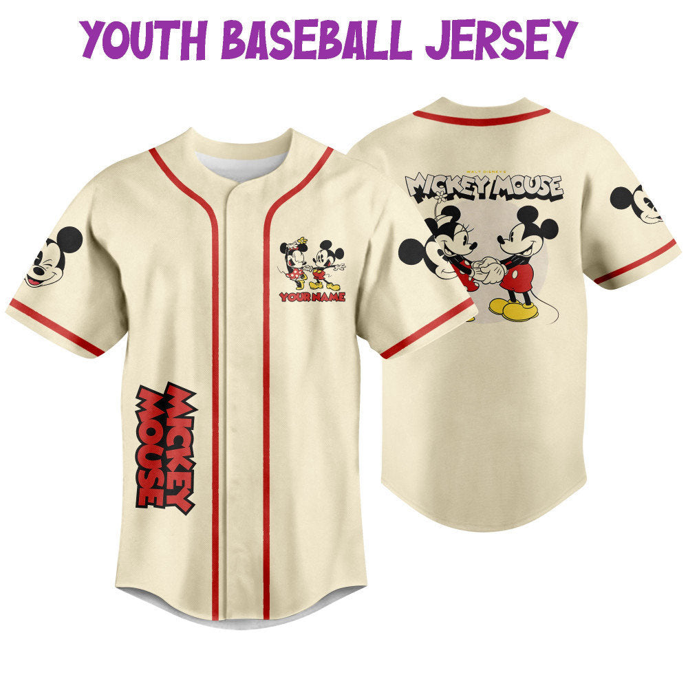 Custom Mickey Classic Love Baseball Jersey - Personalized Name Kids to Adult Sizes 3D Disney Outfit for Fans - Bafud