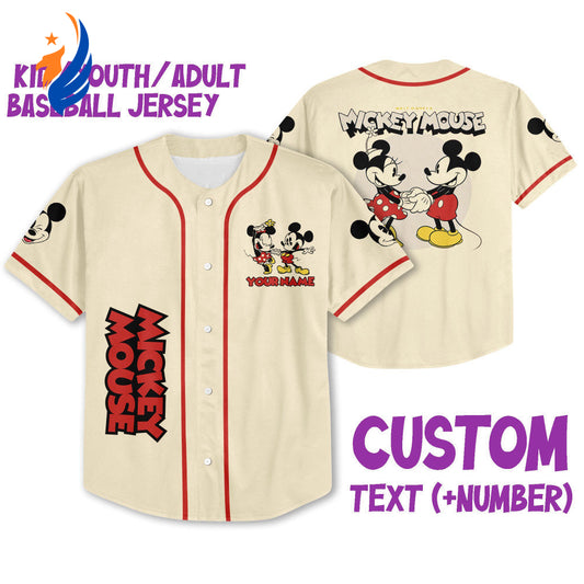 Custom Mickey Classic Love Baseball Jersey - Personalized Name Kids to Adult Sizes 3D Disney Outfit for Fans - Bafud