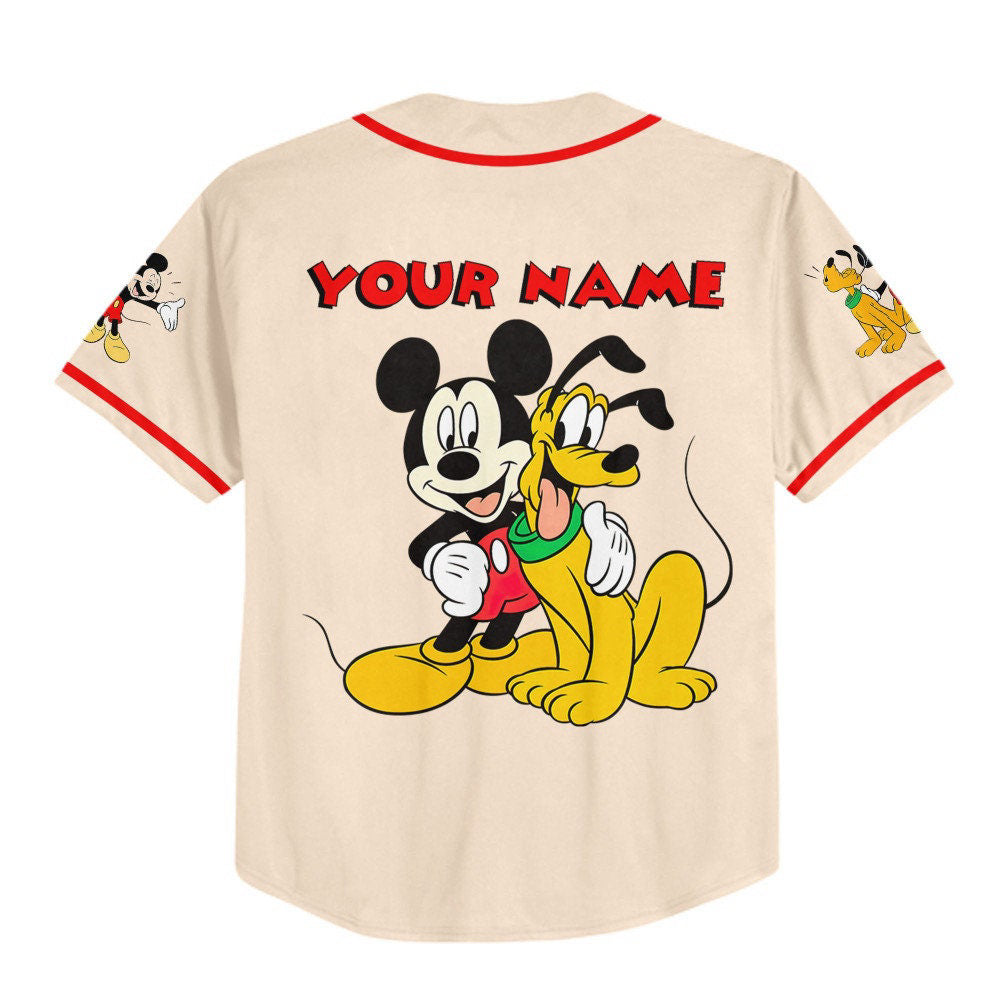 Vintage Disney Mickey and Pluto Baseball Jersey: Personalized Sports Gifts for Fans - Bafud