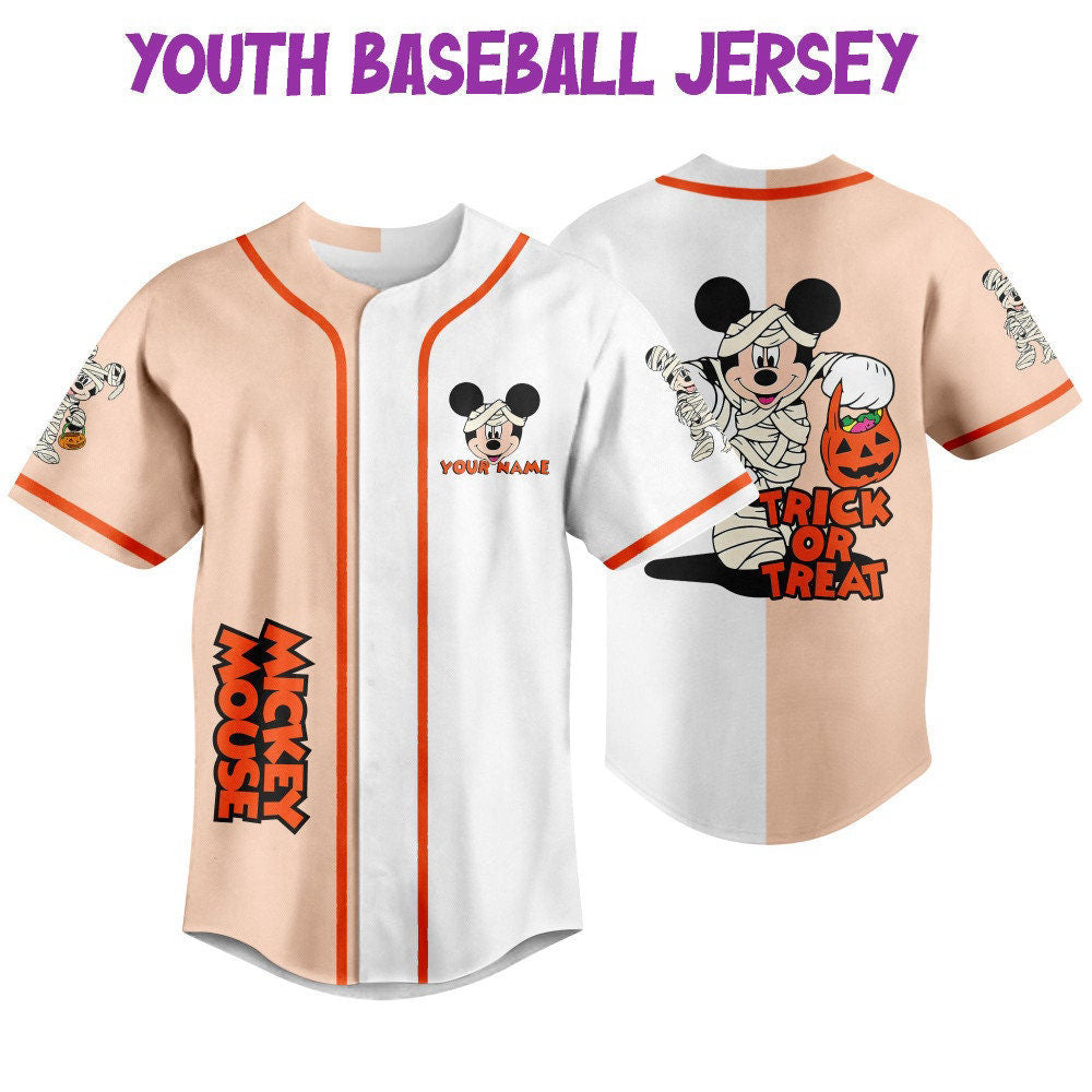 Personalize Vintage Disney Mickey Mummy Trick Or Treat Jersey – Perfect Gifts for Disney Fans! - Bafud