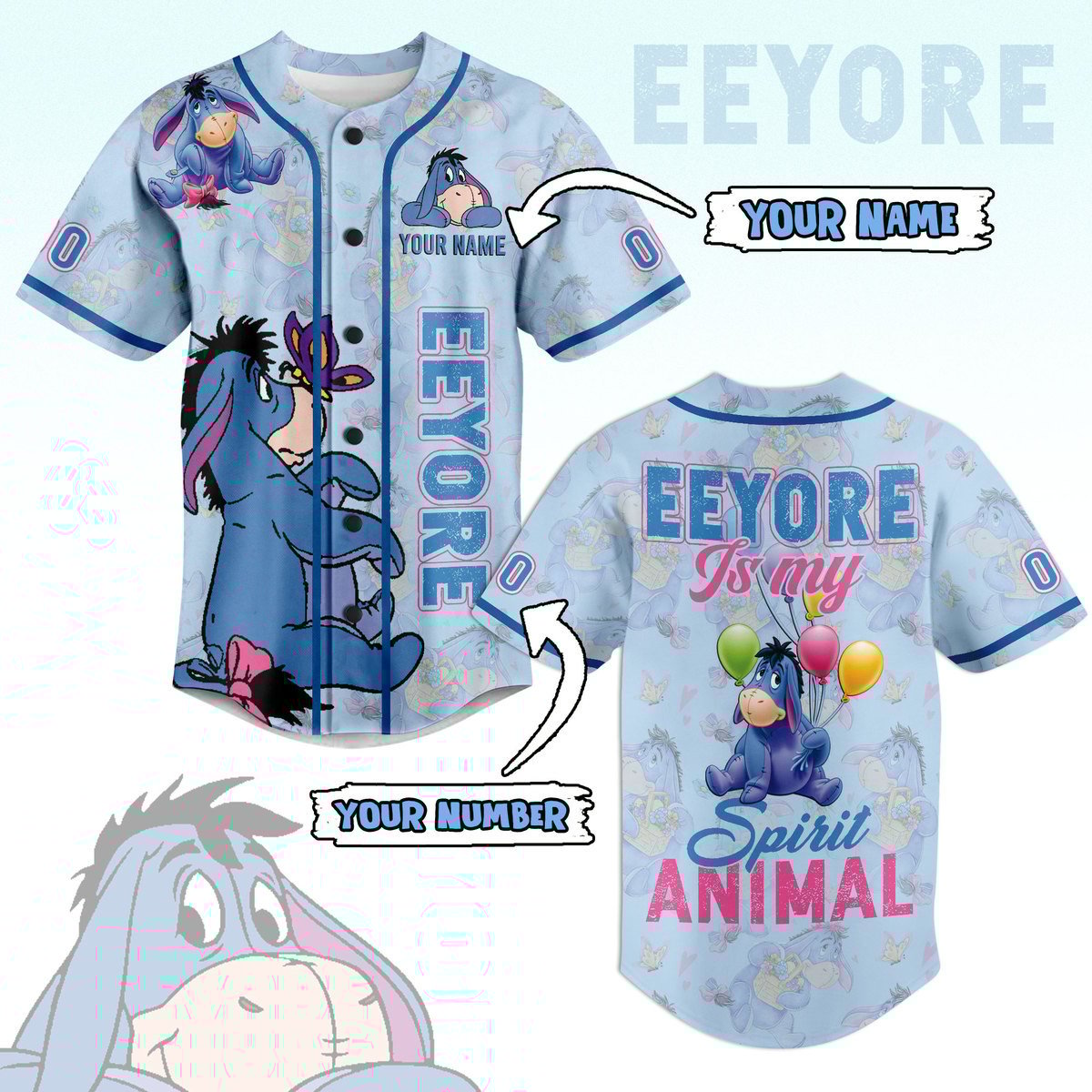 Personalized Cute Baseball Jersey Eeyore Is My Spirit Animal