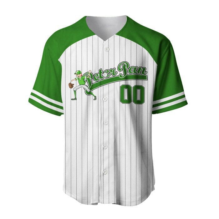 Peter Pan Striped Green White Unisex Cartoon Graphic Casual Outfit Custom Baseball Jersey Gifts for Fans - lylyprint.com