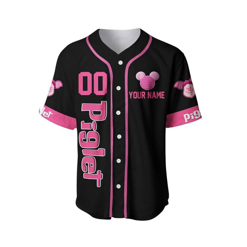 Piglet Winnie the Pooh Black Pink Disney Unisex Cartoon Custom Baseball Jersey - lylyprint.com