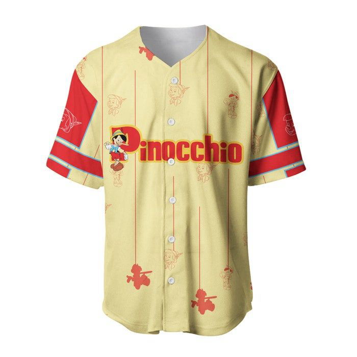 Pinocchio Yellow Red Blue Stripes Patterns Disney Unisex Cartoon Casual Outfits Custom Baseball Jersey Gifts for Fans - lylyprint.com