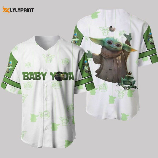 Star Wars Baby Yoda White Green Patterns Disney Unisex Cartoon Graphics Casual Outfits Custom Baseball Jersey Gifts for Fans - lylyprint.com