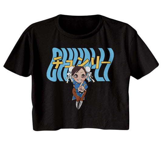 Street Fighter - Chun Li Warped Text Womens Crop Tee