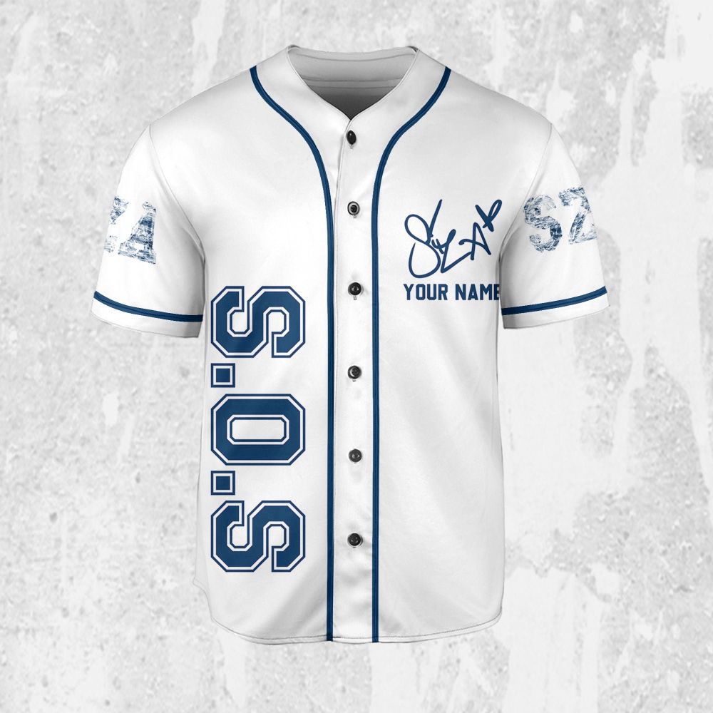 SZA SOS White and Blue Jersey: Personalized Baseball Merch for Sos Tour 2023 - Aopprinter
