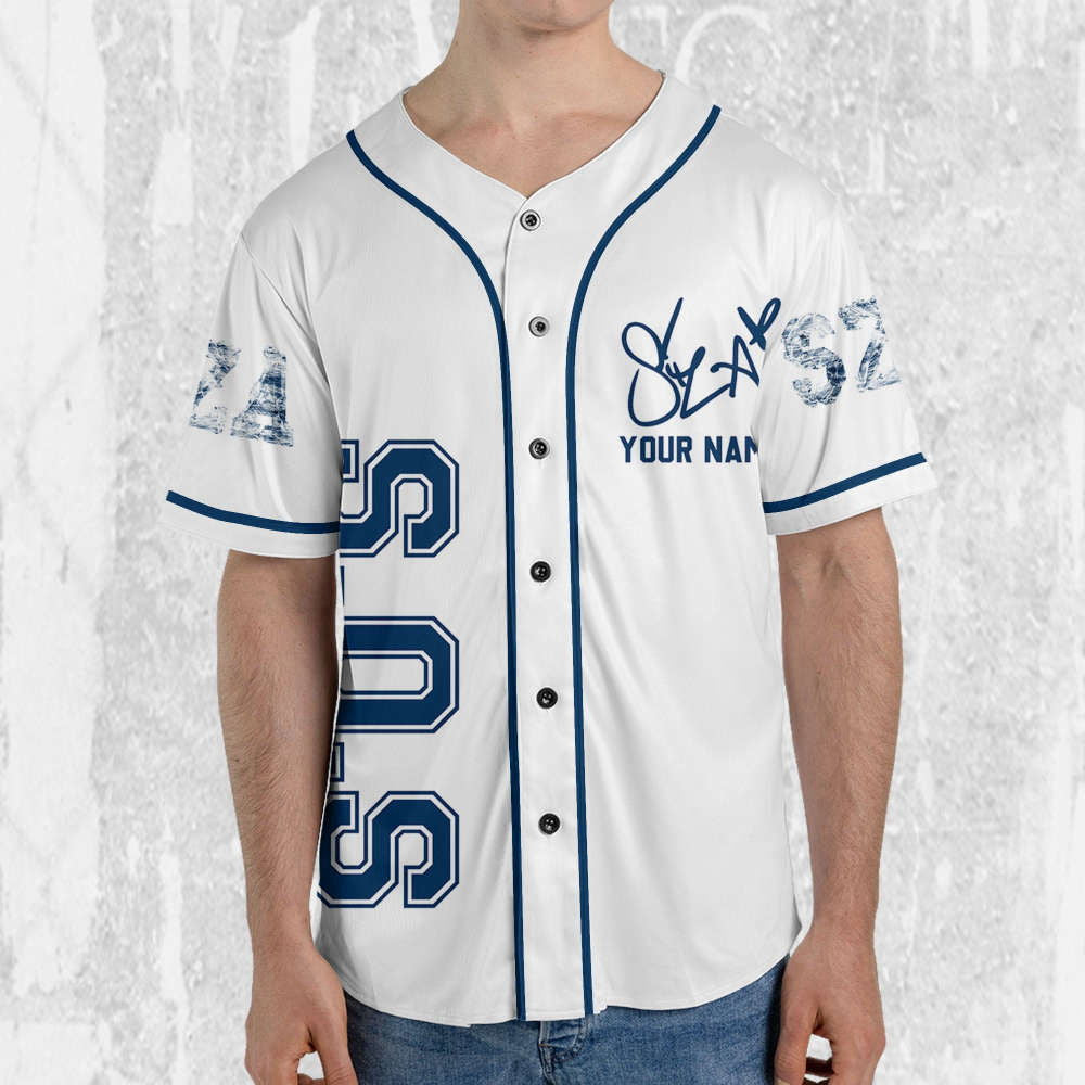 SZA SOS White and Blue Jersey: Personalized Baseball Merch for Sos Tour 2023 - Aopprinter