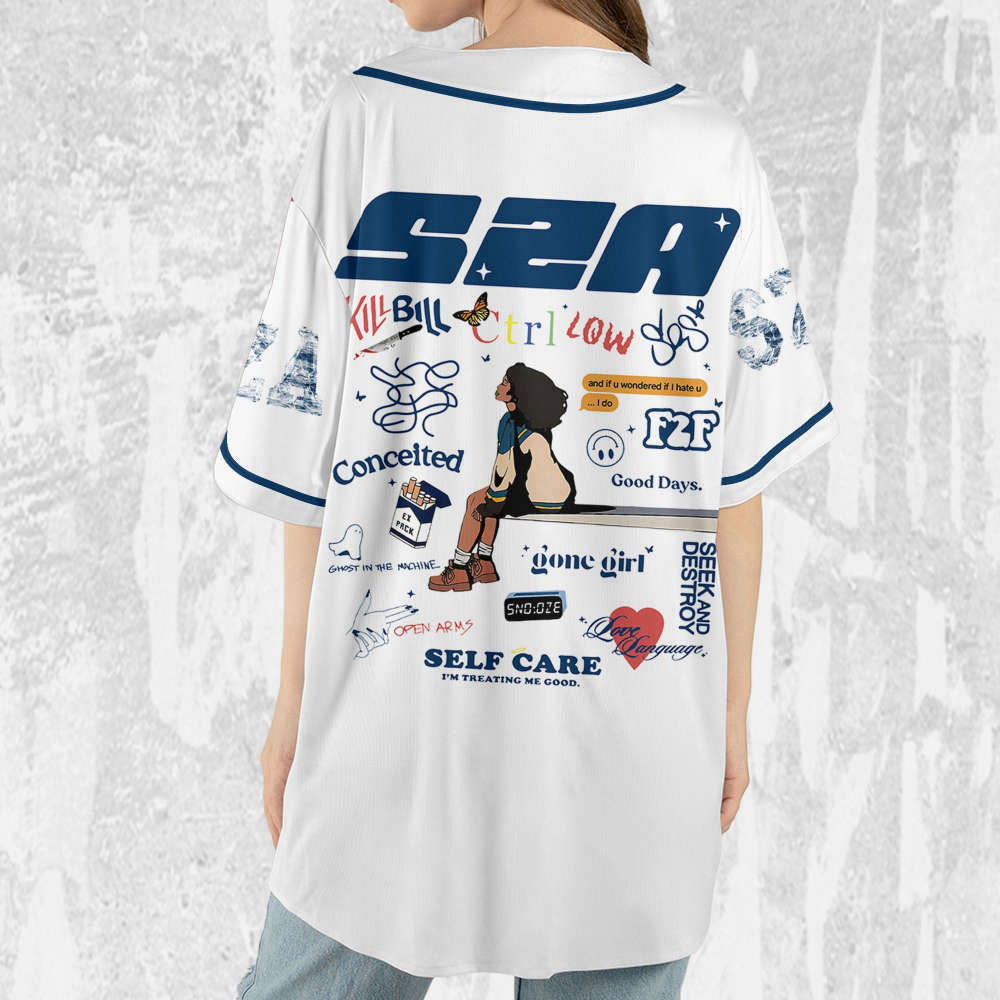 SZA SOS White and Blue Jersey: Personalized Baseball Merch for Sos Tour 2023 - Aopprinter
