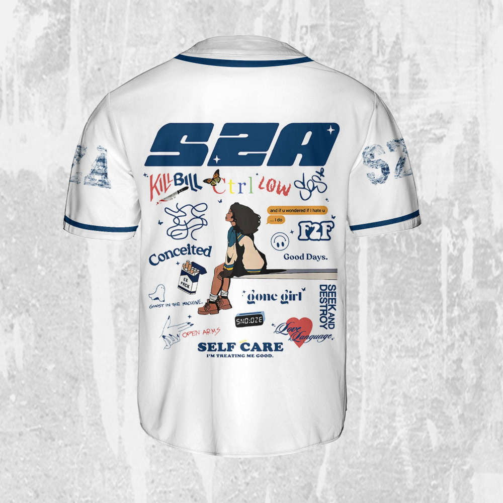 SZA SOS White and Blue Jersey: Personalized Baseball Merch for Sos Tour 2023 - Aopprinter