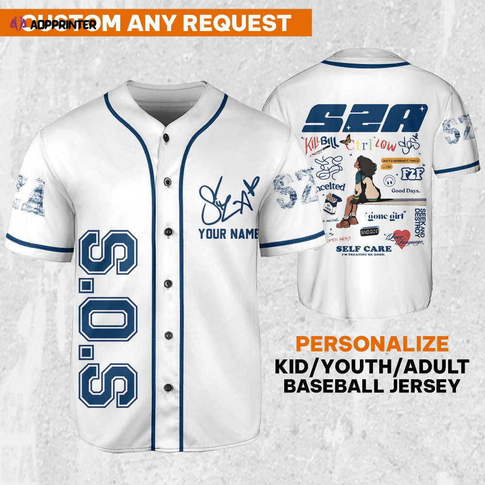 SZA SOS White and Blue Jersey: Personalized Baseball Merch for Sos Tour 2023 - Aopprinter