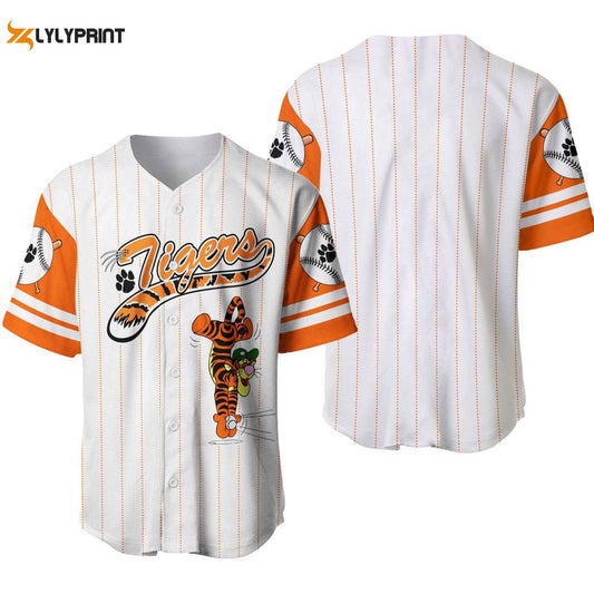 Tigger Tiger White Orange Disney Unisex Cartoon Graphic Casual Outfits Baseball Jersey - lylyprint.com