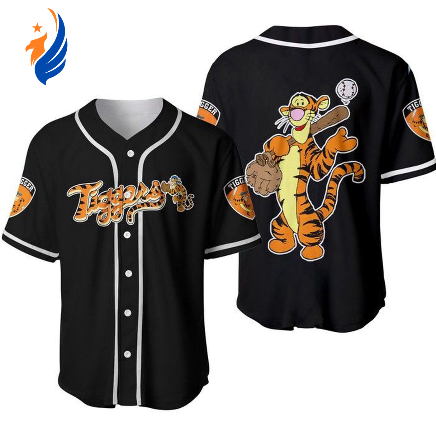 Tigger Winnie Pooh Orange Black Cute Disney Unisex Cartoon Graphic Baseball Jersey - Perfect Gift for Men & Dad - Bafud