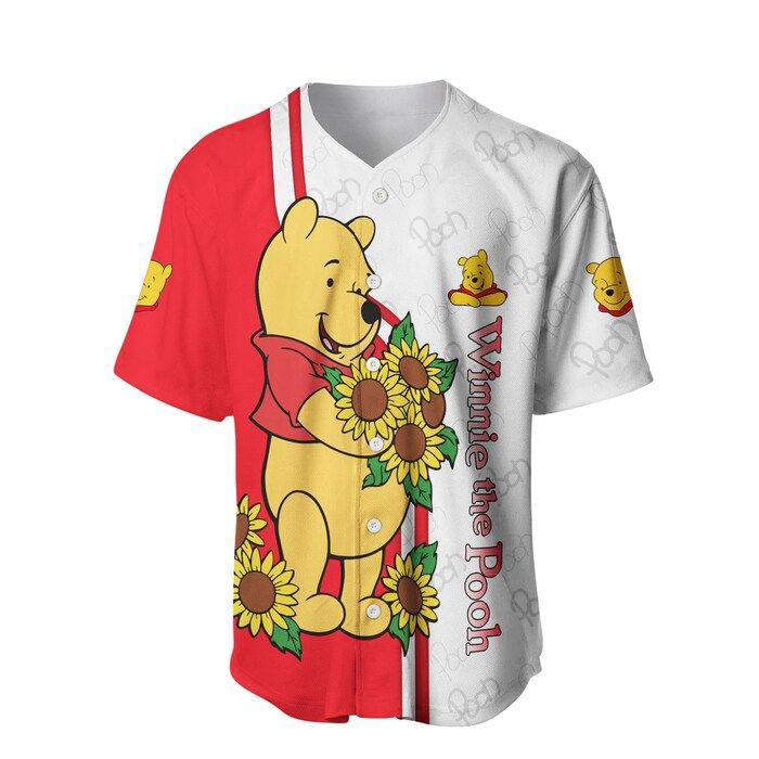 Winnie The Pooh Red White Stripes Disney Unisex Cartoon Graphics Casual Outfits Custom Baseball Jersey Gifts for Fans - lylyprint.com