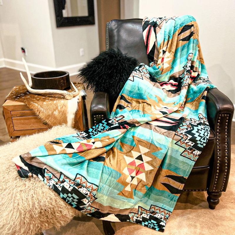 zCow Turquoise Aztec Throw Blanket 60x80