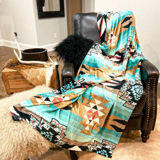 zCow Turquoise Aztec Throw Blanket 60x80